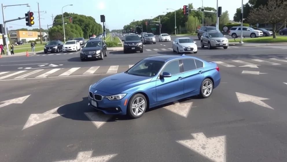 Du kör den blå bilen. Vad gäller då?